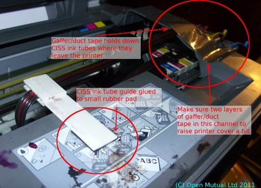 Image showing position of tube guide and where to use gaffer/duct tape